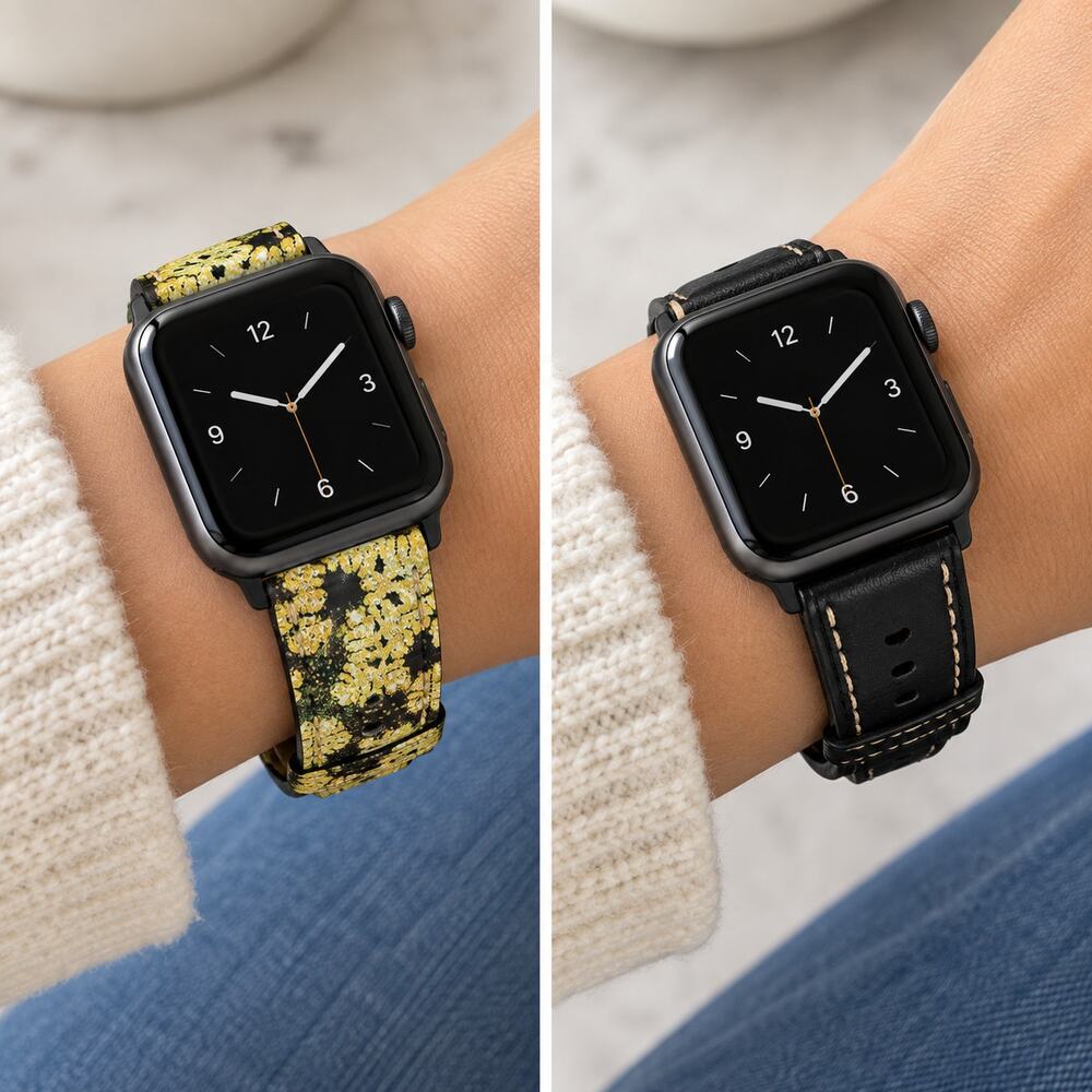 Posh Tech Apple Watch Bands Black Yellow Floral 38 40 41mm Strap Set